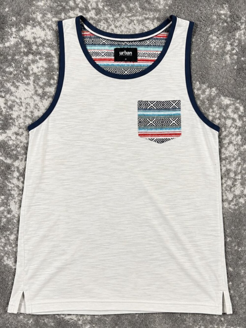 Urban Pipeline White Aztec Pocket Tank Top Tribal Print Y2K Streetwear
